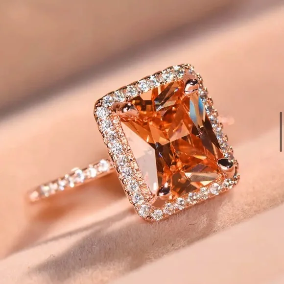 New 925 Sterling Silver Champagne Rose Gold Ring - Picture 3 of 7